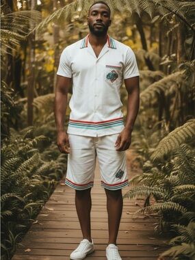 Men's Casablanca tennis short set White Athletic Shorts with Red & Stripe Trim